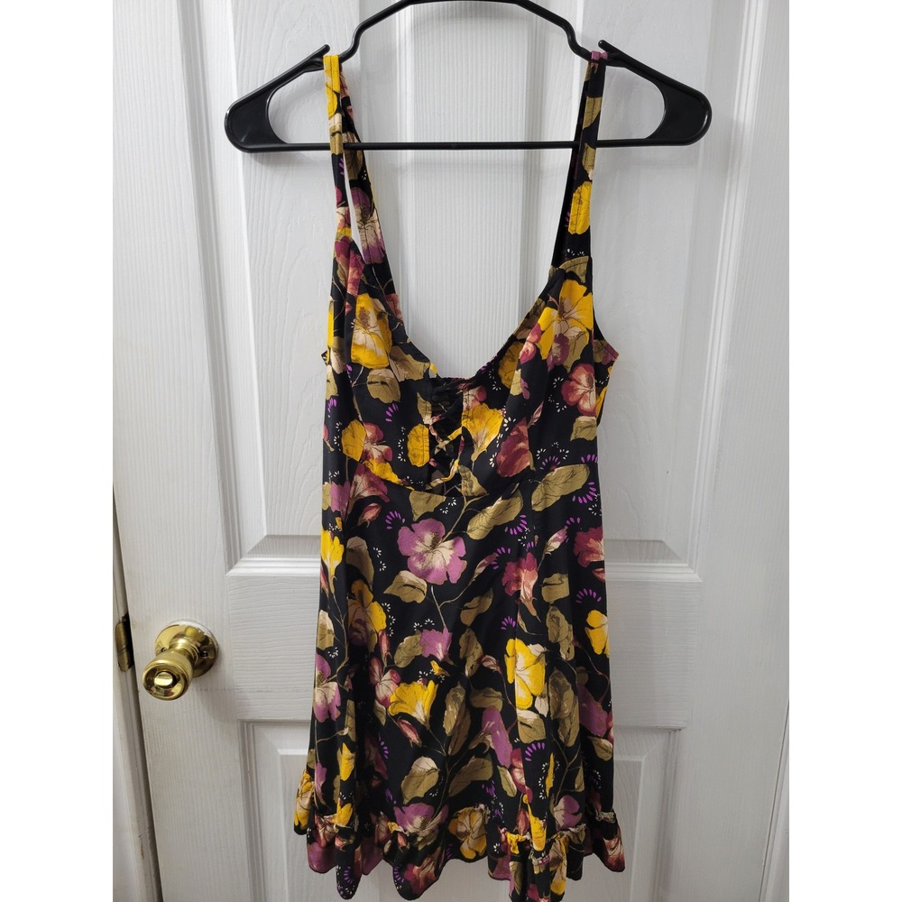 Intimately Free People Floral Lace Up Mini Dress Black Yellow Purple Small